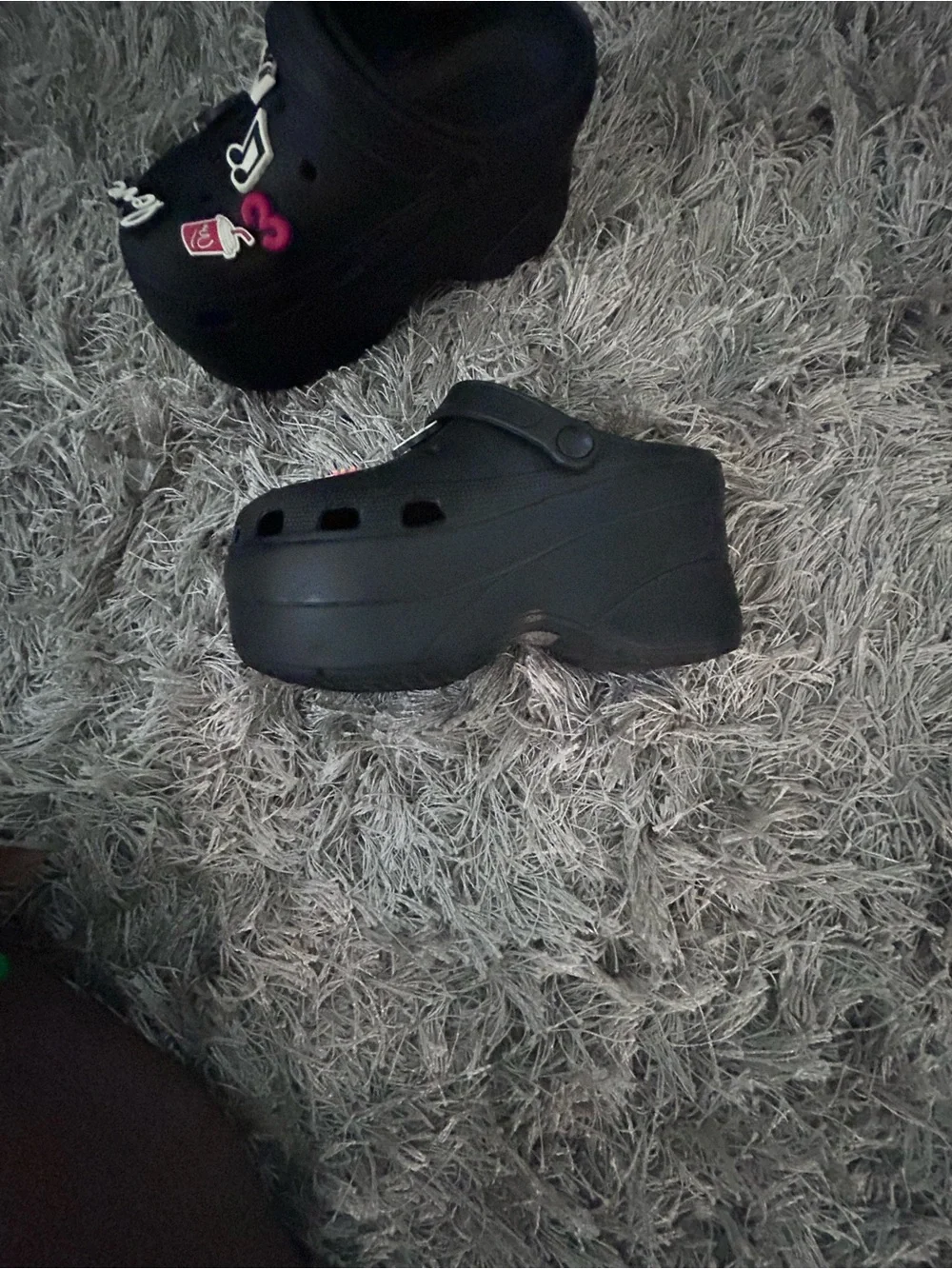 Black Platform Slip-On Clog with Decorative Charms